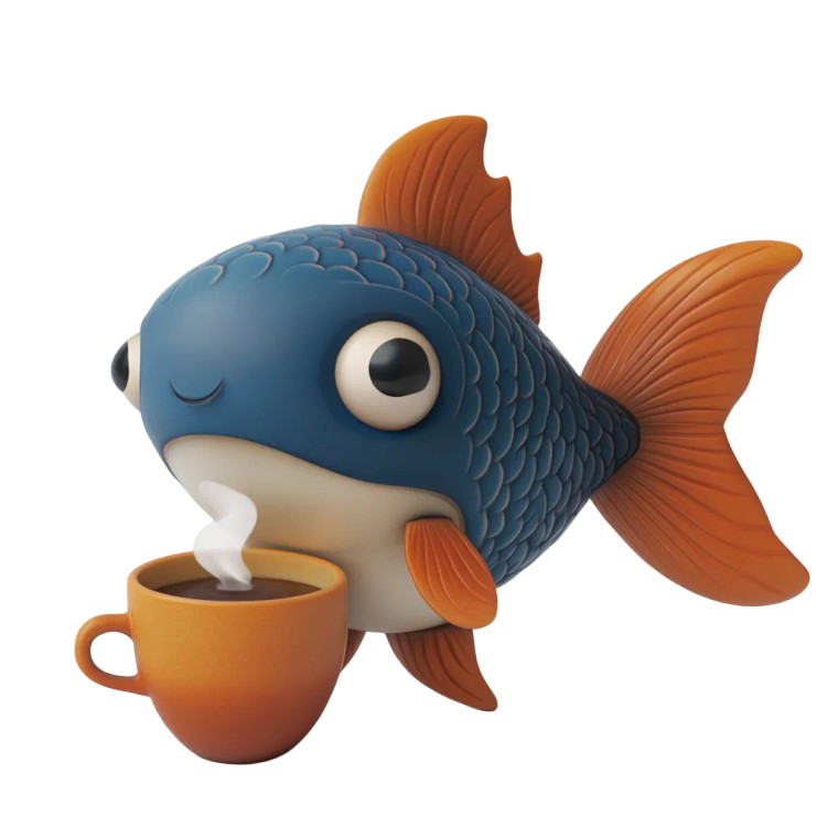 Coffee-Loving Fish Vinyl Car Decal Sticker – Waterproof & UV-Resistant 8"