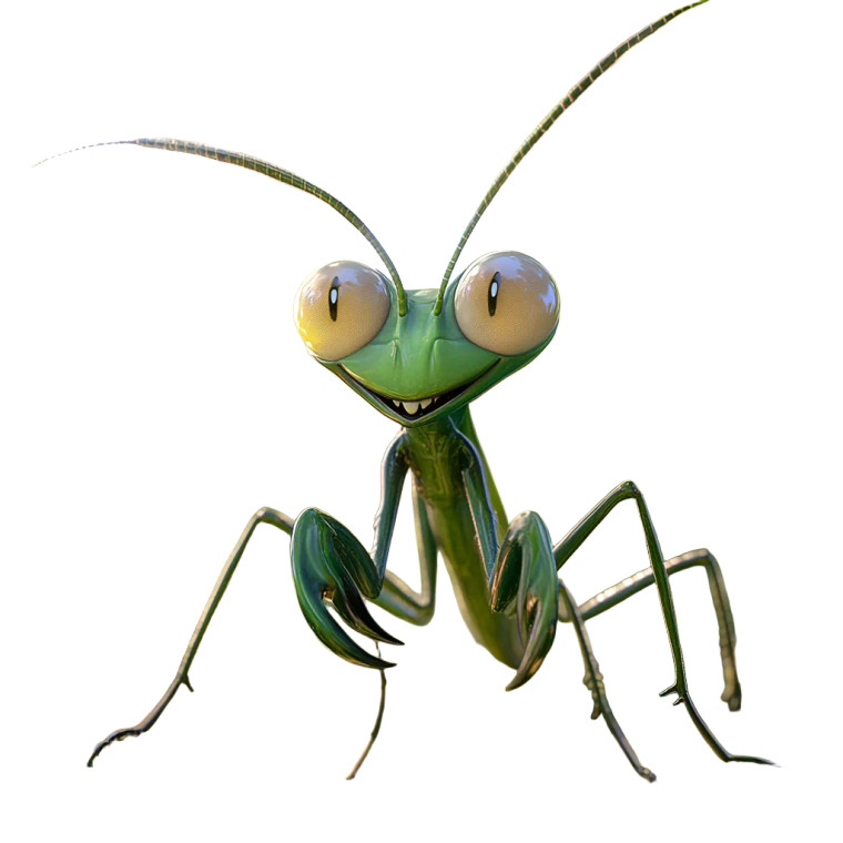 Pixar-Style Praying Mantis Vinyl Car Decal Sticker – Waterproof & UV-Resistant 8"