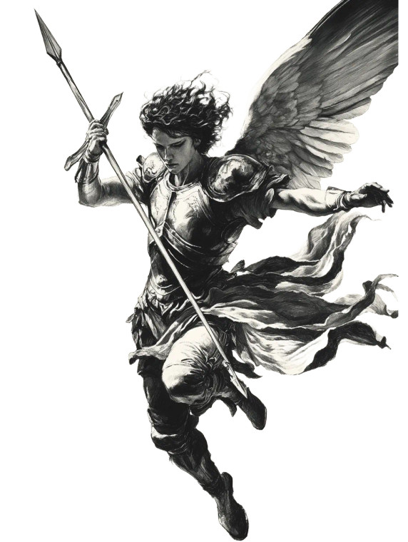 Armored Angel Attacking Vinyl Car Decal Sticker – Waterproof & UV-Resistant 8"