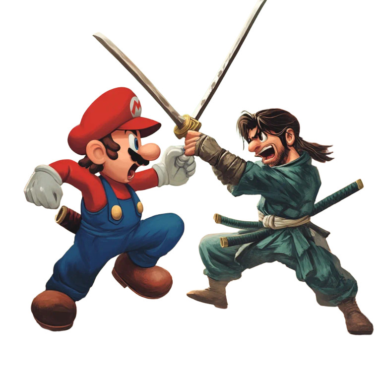 Mario Vs Samurai Jack Vinyl Car Decal Sticker – Waterproof & UV-Resistant 8"