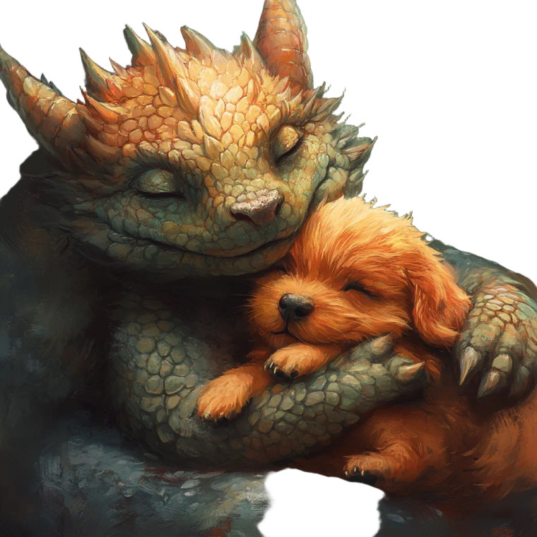 Dragon Cuddling Dog Vinyl Car Decal Sticker – Waterproof & UV-Resistant 8"