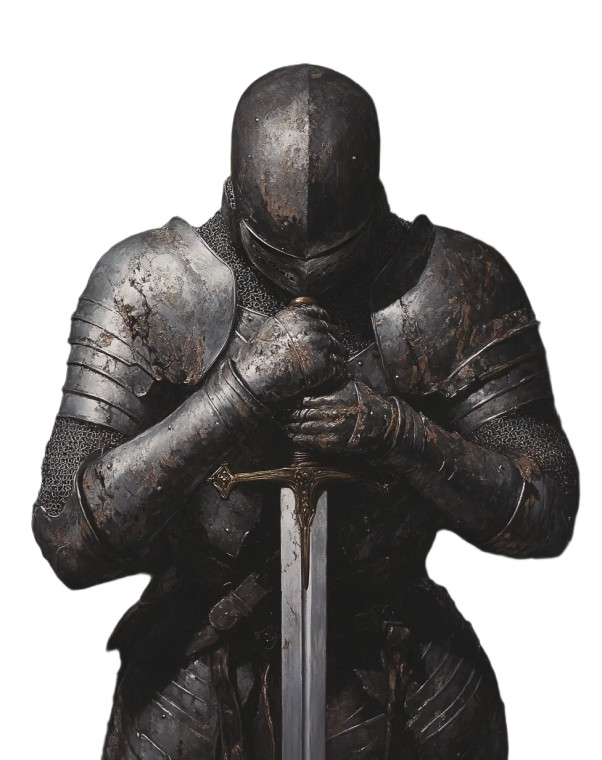 Silver Knight Prayer Vinyl Car Decal Sticker – Waterproof & UV-Resistant 8"