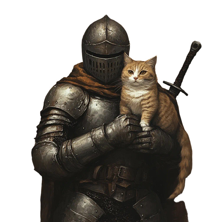 Knight Holding Cat Vinyl Car Decal Sticker – Waterproof & UV-Resistant 8"