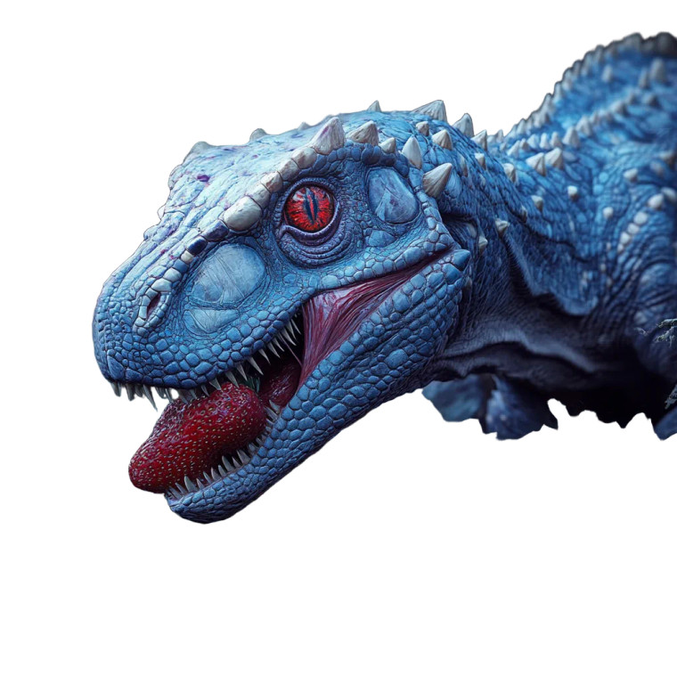 Blue Dino Eating Strawberries Vinyl Car Decal Sticker – Waterproof & UV-Resistant 8"