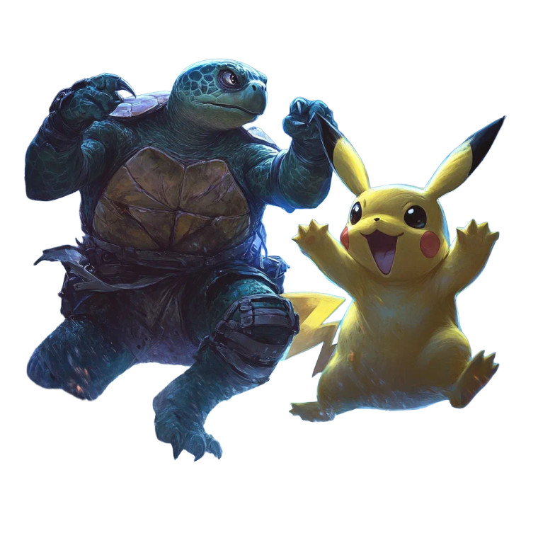 Turtle & Pikachu Fight Vinyl Car Decal Sticker – Waterproof & UV-Resistant 8"