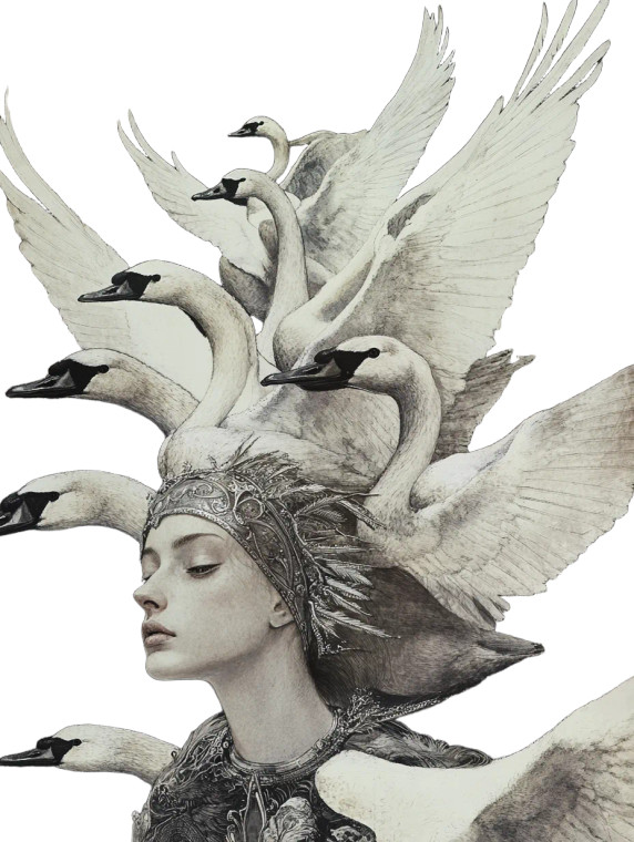 Angel-Led Swan Maidens Vinyl Car Decal Sticker – Waterproof & UV-Resistant 8"