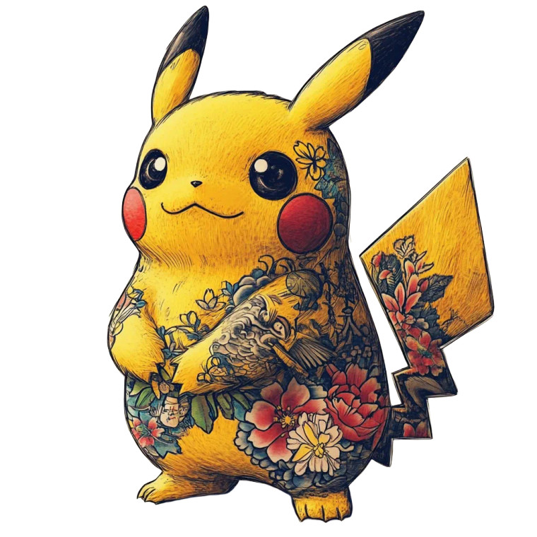 Tattooed Pikachu Vinyl Car Decal Sticker – Waterproof & UV-Resistant 8"