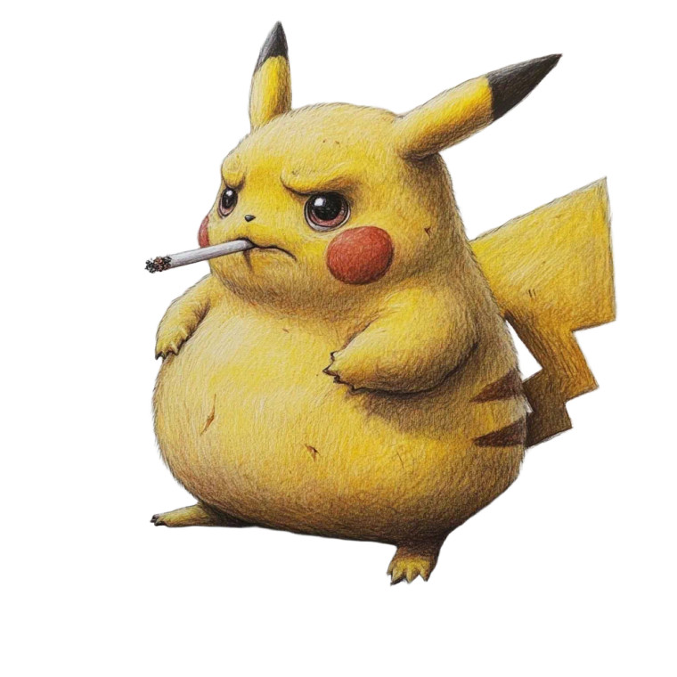 Chubby Pikachu Smoking Vinyl Car Decal Sticker – Waterproof & UV-Resistant 8"