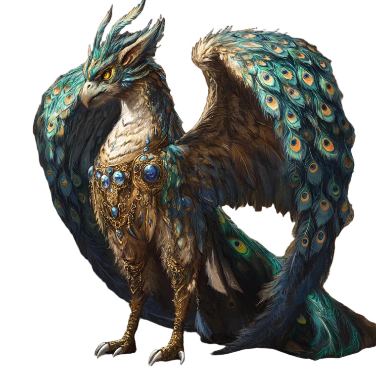 Griffon With Peacock Feathers Vinyl Car Decal Sticker – Waterproof & UV-Resistant 8"