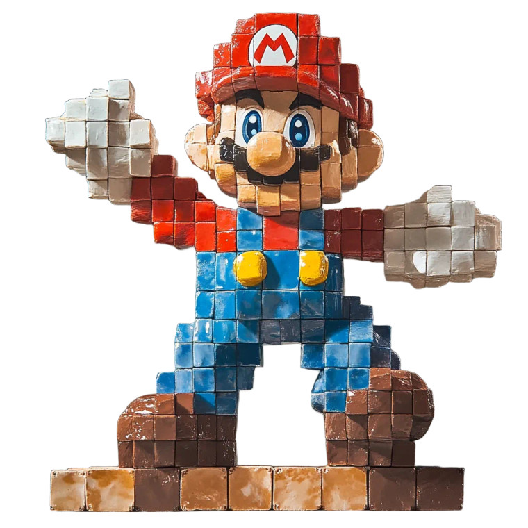 8-Bit Mario Sculpture Vinyl Car Decal Sticker – Waterproof & UV-Resistant 8"