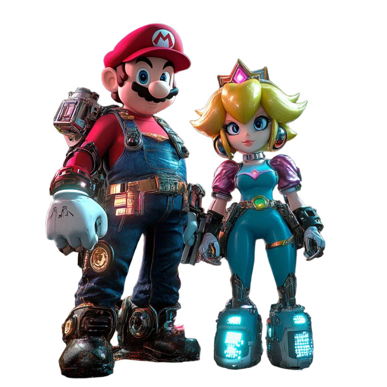 Cyberpunk Mario & Peach Vinyl Car Decal Sticker – Waterproof & UV-Resistant 8"