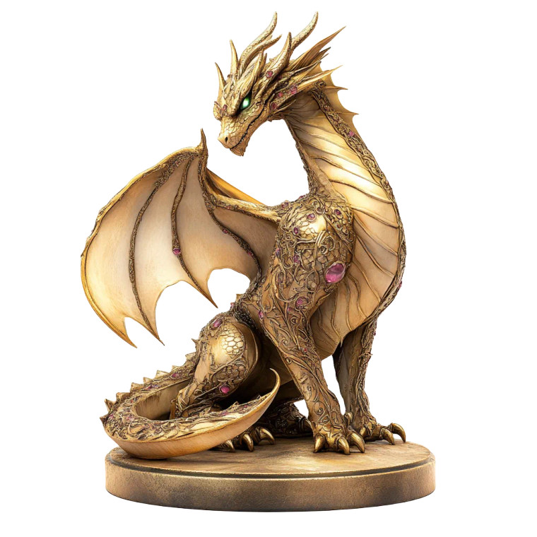 Golden Dragon Statuette Vinyl Car Decal Sticker – Waterproof & UV-Resistant 8"