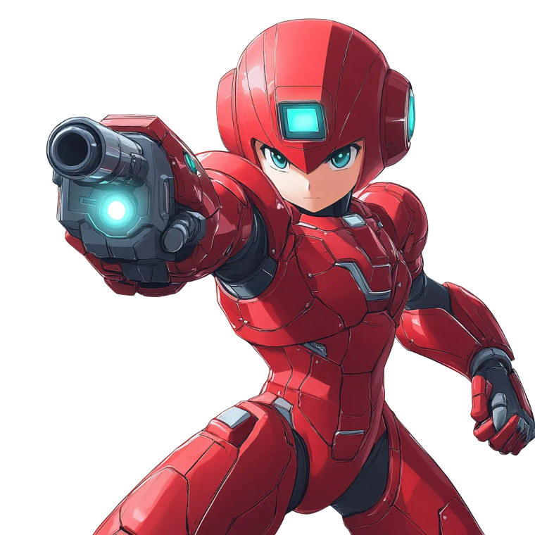 Red Megaman Aiming V2 Vinyl Car Decal Sticker – Waterproof & UV-Resistant 8"