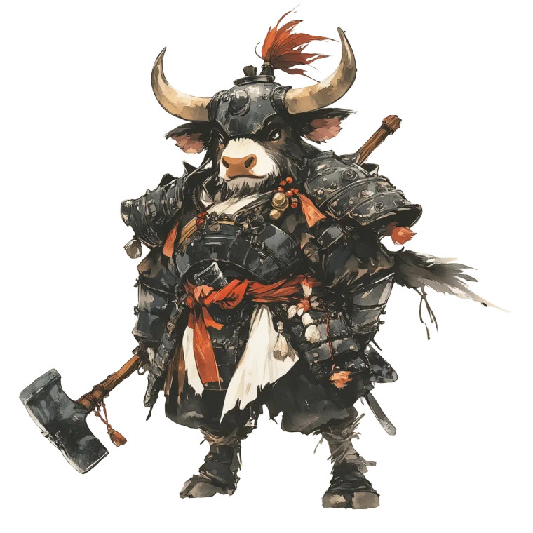 Armored Chibi Ox Vinyl Car Decal Sticker – Waterproof & UV-Resistant 8"