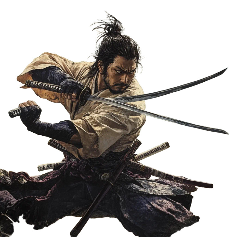 Miyamoto Musashi Fighting Vinyl Car Decal Sticker – Waterproof & UV-Resistant 8"