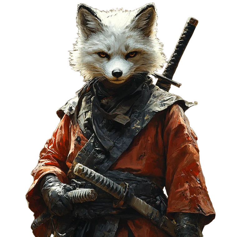 Silver Samurai Fox Vinyl Car Decal Sticker – Waterproof & UV-Resistant 8"