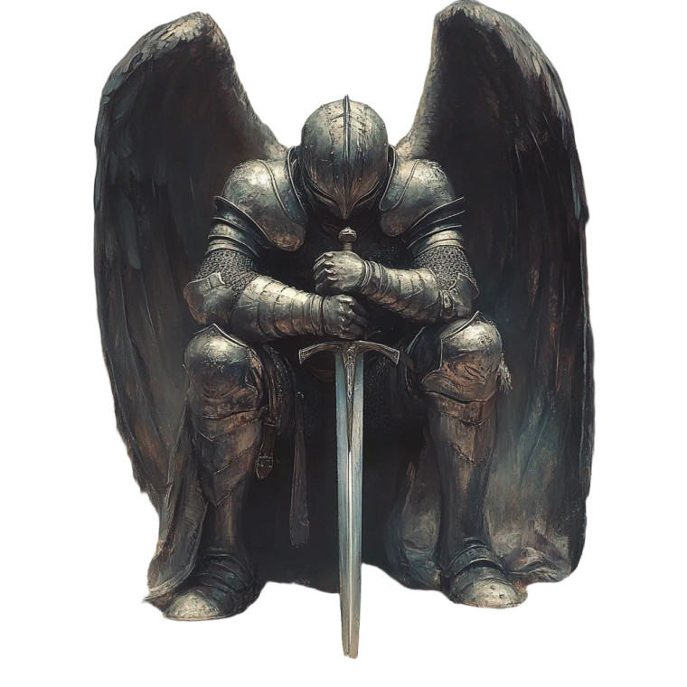 Kneeling Winged Warrior Vinyl Car Decal Sticker – Waterproof & UV-Resistant 8"