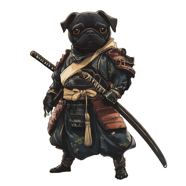 Samurai Pug Vinyl Car Decal Sticker – Waterproof & UV-Resistant 8"