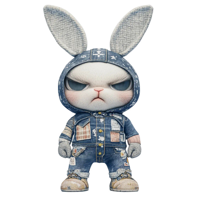Unhappy Denim Bunny V2 Vinyl Car Decal Sticker – Waterproof & UV-Resistant 8"