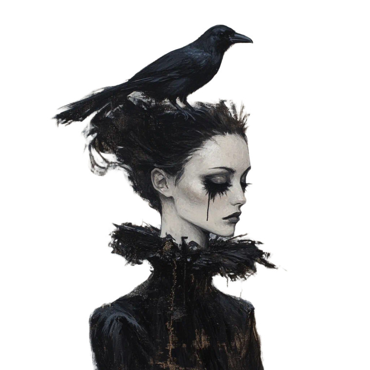 Eerie Crow Woman Vinyl Car Decal Sticker – Waterproof & UV-Resistant 8"