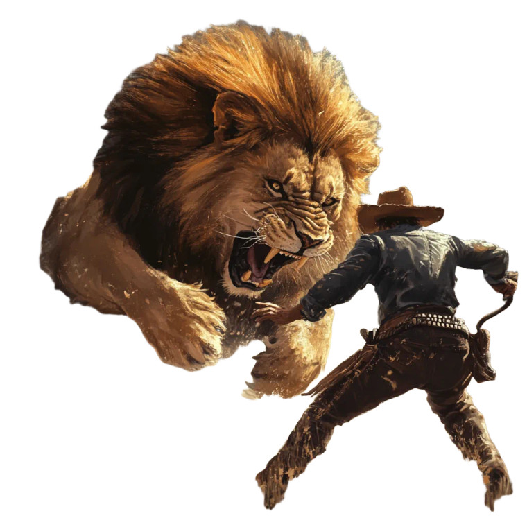 Lion Attacks Cowboy Vinyl Car Decal Sticker – Waterproof & UV-Resistant 8"