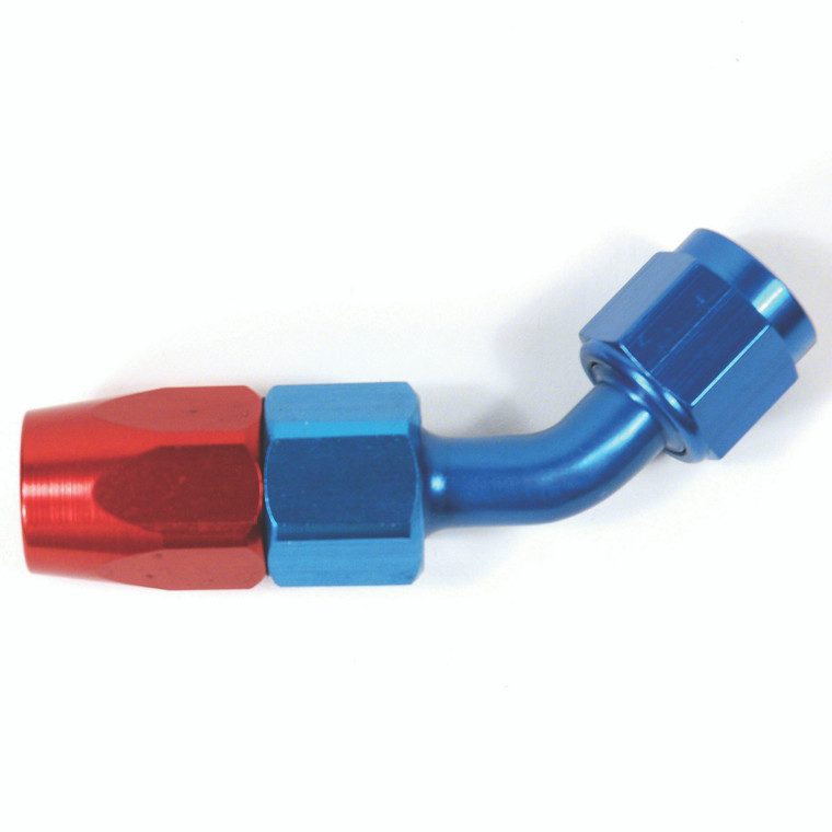 SpeedFX Aluminum -12AN Hose End Fitting |Red/Blue, 45 Degree, Full Swivel | U.S.A Made