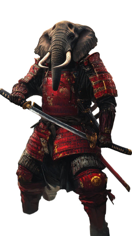 Samurai Elephant Hybrid Vinyl Car Decal Sticker – Waterproof & UV-Resistant 8"