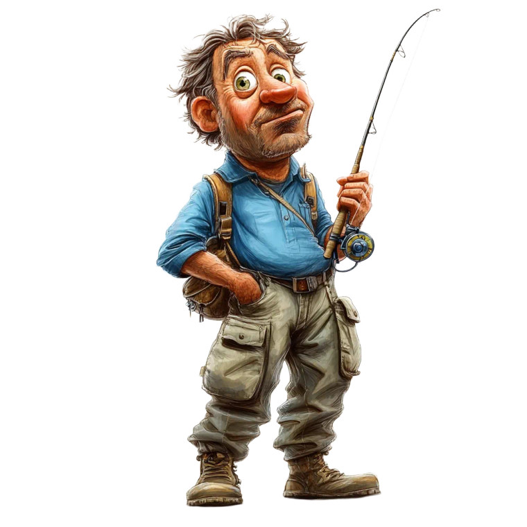 Puzzled Fisherman Cartoon Vinyl Car Decal Sticker – Waterproof & UV-Resistant 8"