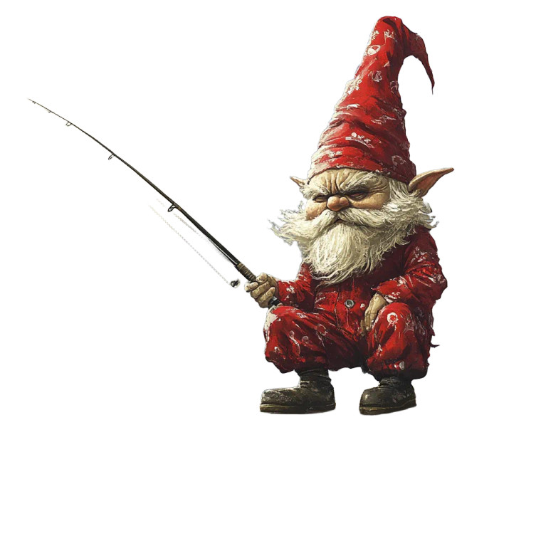 Angry Fishing Gnome Vinyl Car Decal Sticker – Waterproof & UV-Resistant 8"
