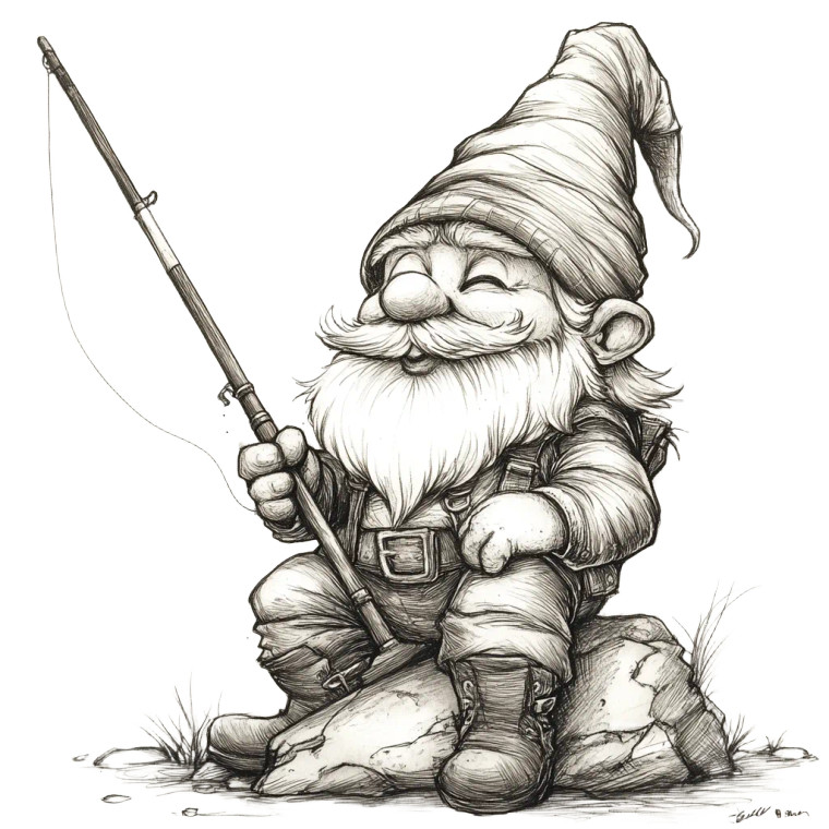 Happy Fishing Gnome Vinyl Car Decal Sticker – Waterproof & UV-Resistant 8"