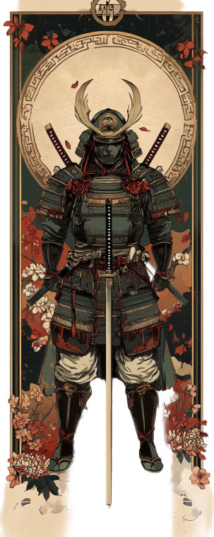 Art Nouveau Samurai Vinyl Car Decal Sticker – Waterproof & UV-Resistant 8" Art Nouveau Samurai Vinyl Car Decal Sticker – Waterproof & UV-Resistant 8"