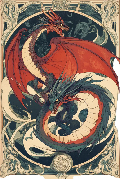 Mucha-Style Dragon Poster Vinyl Car Decal Sticker – Waterproof & UV-Resistant 8"