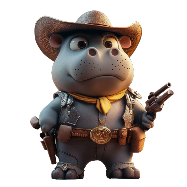 Armed Cowboy Hippo Vinyl Car Decal Sticker – Waterproof & UV-Resistant 8"