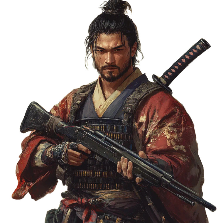 Samurai With Rifle Vinyl Car Decal Sticker – Waterproof & UV-Resistant 8"