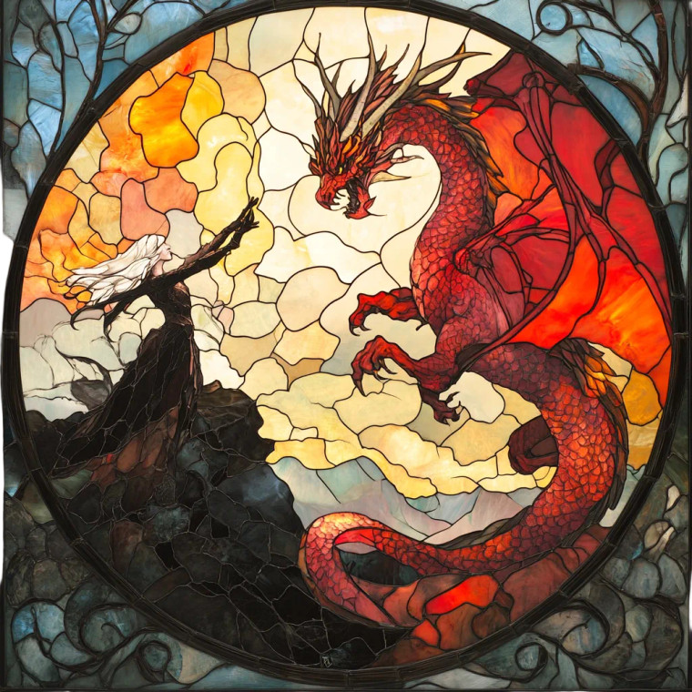 Dragon Battle Stained Glass Vinyl Car Decal Sticker – Waterproof & UV-Resistant 8"