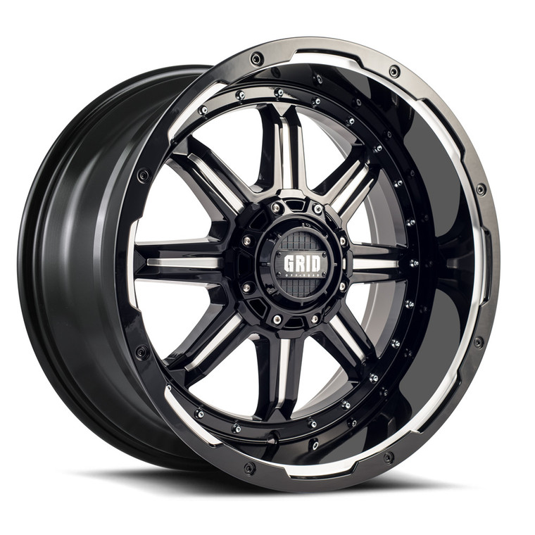 Grid Wheels GD10 | Gloss Black With Milled Accents | 18x9 | -12 Offset | 5x127/5x5.00/5x139.7/5x5.50 | 1 Piece Cast Aluminum | Compatible With TPMS | 38 Inch Max Tire Diameter