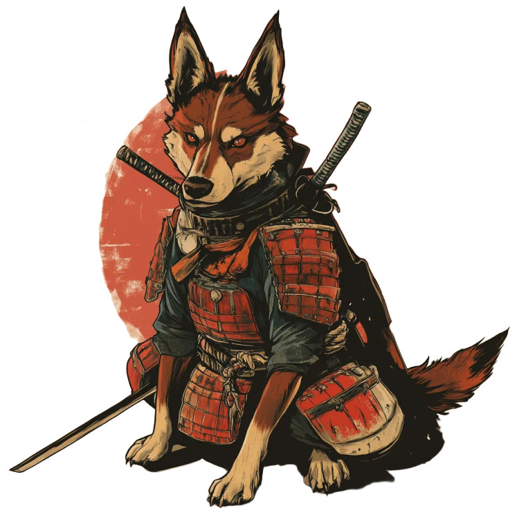 Samurai Dog Vinyl Car Decal Sticker – Waterproof & UV-Resistant 8"