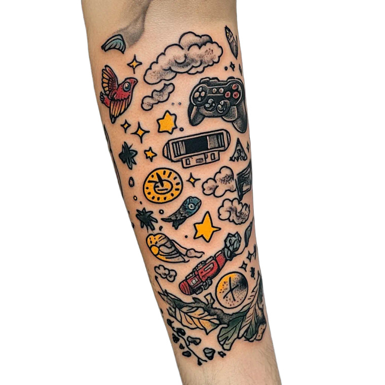 Patchwork Tattoo Arm Vinyl Car Decal Sticker – Waterproof & UV-Resistant 8"