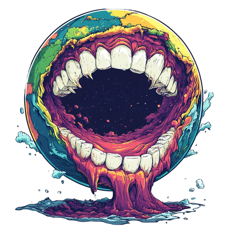 Surreal Earth Mouth Vinyl Car Decal Sticker – Waterproof & UV-Resistant 8"