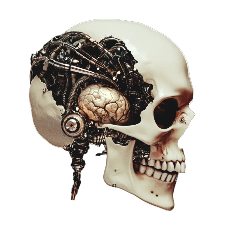 Skull Implants Illustration Vinyl Car Decal Sticker – Waterproof & UV-Resistant 8"
