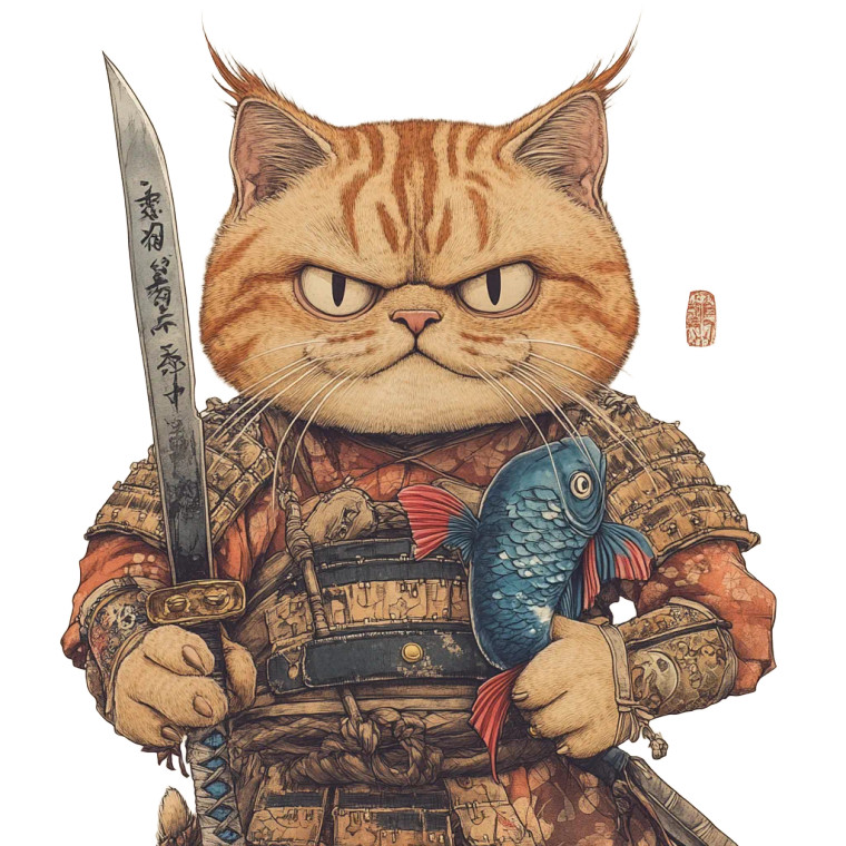 Samurai Garfield Cat Vinyl Car Decal Sticker – Waterproof & UV-Resistant 8"