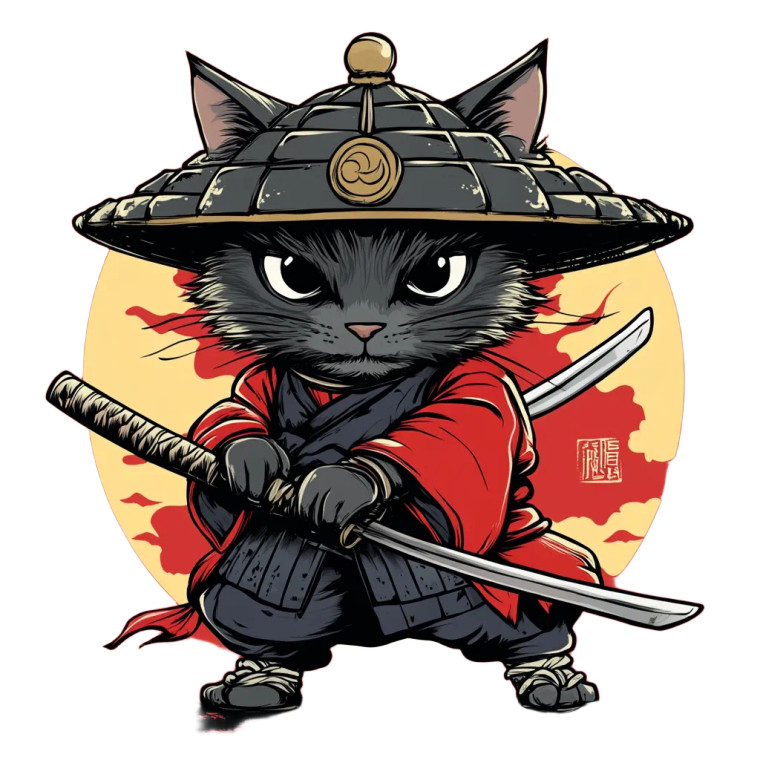 Cartoon Cat Samurai Vinyl Car Decal Sticker – Waterproof & UV-Resistant 8"