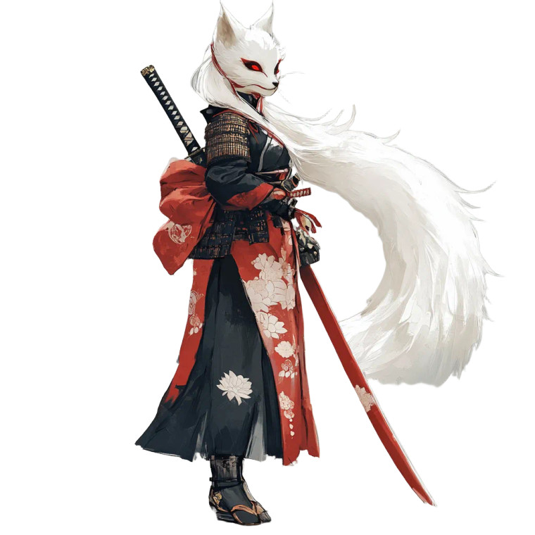 Kitsune Samurai V2 Vinyl Car Decal Sticker – Waterproof & UV-Resistant 8"