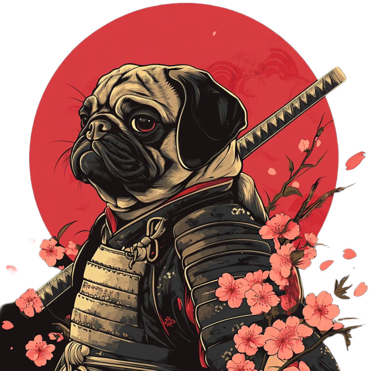 Samurai Pug Design Vinyl Car Decal Sticker – Waterproof & UV-Resistant 8"