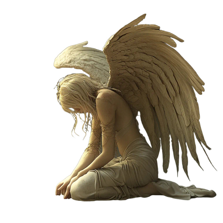 Sad Angel Kneeling Vinyl Car Decal Sticker – Waterproof & UV-Resistant 8"