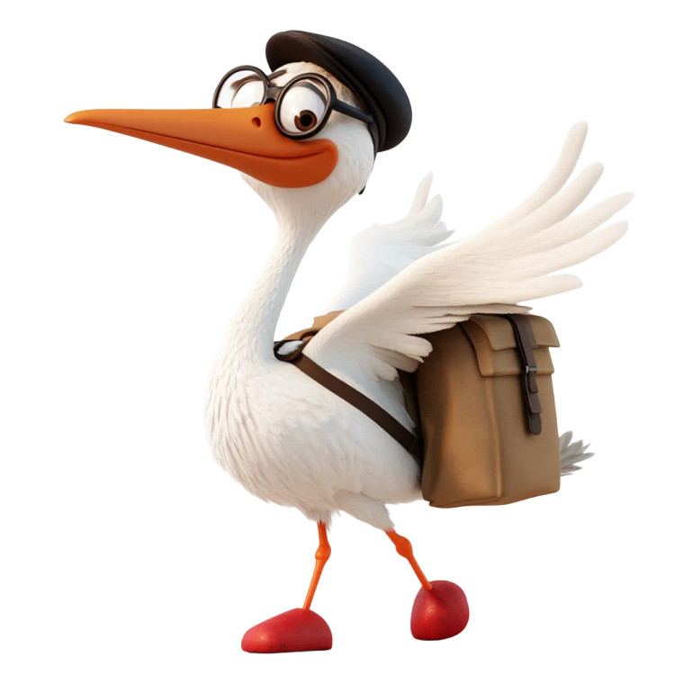 Adventurous Cartoon Stork Vinyl Car Decal Sticker – Waterproof & UV-Resistant 8"