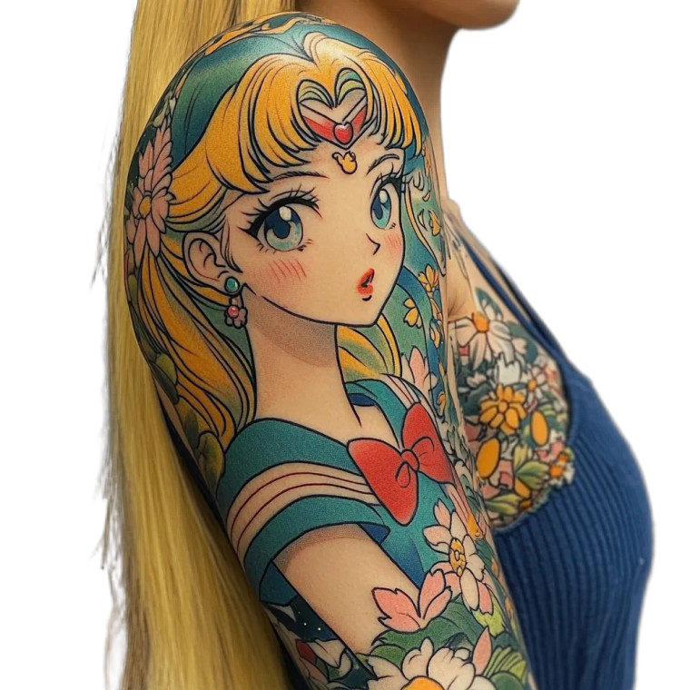 Anime Tattoo Sleeve Vinyl Car Decal Sticker – Waterproof & UV-Resistant 8"