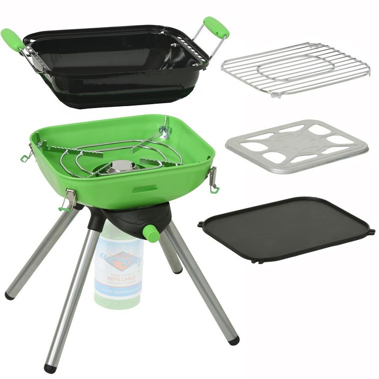 Flame King Multi-Functional Propane BBQ Grill | 8000 BTU Flames, 9-1/2 Inch x 12 Inch Cooking Surface, Auto Ignition