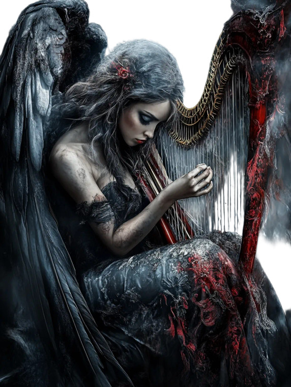 Dark Angel Harpist Vinyl Car Decal Sticker – Waterproof & UV-Resistant 8"
