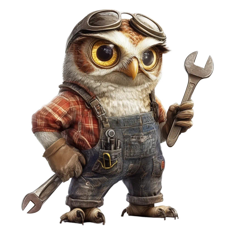 Mechanic Owl Vinyl Car Decal Sticker – Waterproof & UV-Resistant 8"